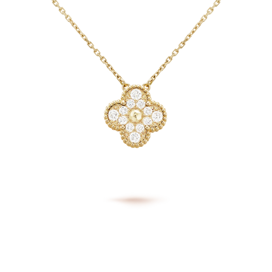[Ornora Jewelry]CLOVER 15MM DIAMOND SINGLE FLOWER NECKLACE