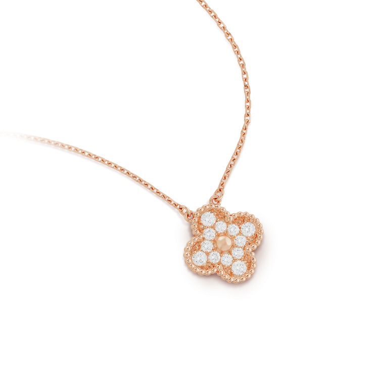 [Ornora Jewelry]CLOVER 15MM DIAMOND SINGLE FLOWER NECKLACE