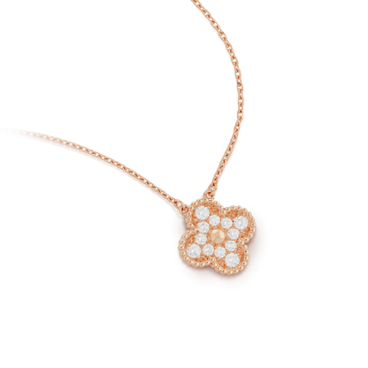 [Ornora Jewelry]CLOVER 15MM DIAMOND SINGLE FLOWER NECKLACE