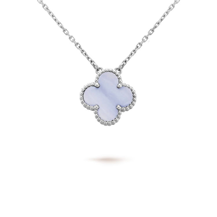 [Ornora Jewelry]CLOVER 15MM BLUE CHALCEDONY NECKLACE SILVER