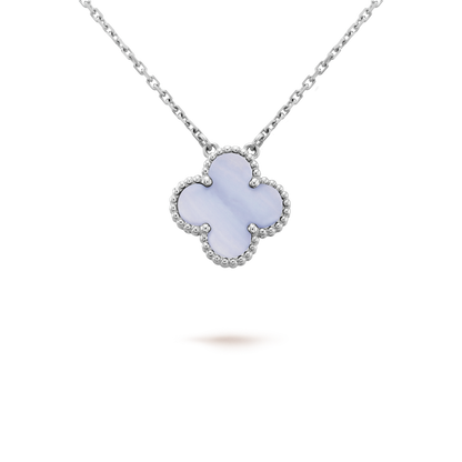 [Ornora Jewelry]CLOVER 15MM BLUE CHALCEDONY NECKLACE SILVER