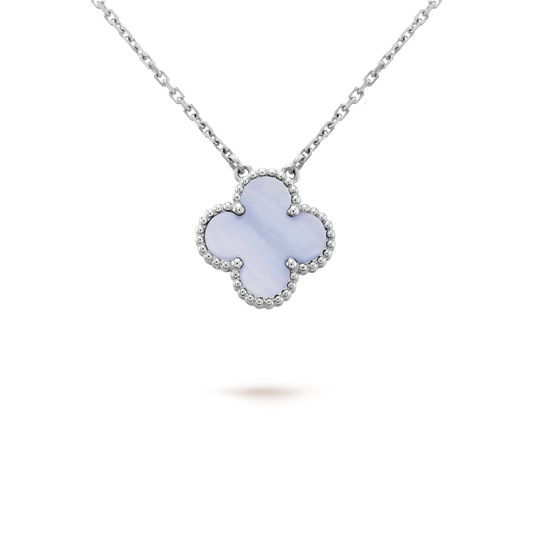 [Ornora Jewelry]CLOVER 15MM BLUE CHALCEDONY NECKLACE SILVER