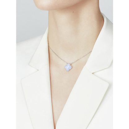 [Ornora Jewelry]CLOVER 15MM BLUE CHALCEDONY NECKLACE SILVER
