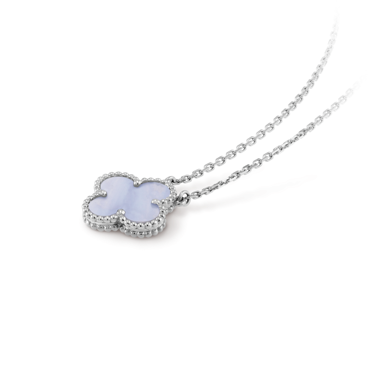 [Ornora Jewelry]CLOVER 15MM BLUE CHALCEDONY NECKLACE SILVER