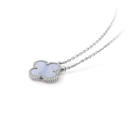 [Ornora Jewelry]CLOVER 15MM BLUE CHALCEDONY NECKLACE SILVER