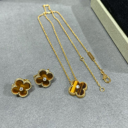[Ornora Jewelry]CLOVER 15MM DIAMOND AND YELLOW TIGER'S EYE AGATE necklace