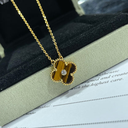 [Ornora Jewelry]CLOVER 15MM DIAMOND AND YELLOW TIGER'S EYE AGATE necklace