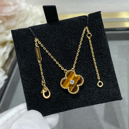 [Ornora Jewelry]CLOVER 15MM DIAMOND AND YELLOW TIGER'S EYE AGATE necklace