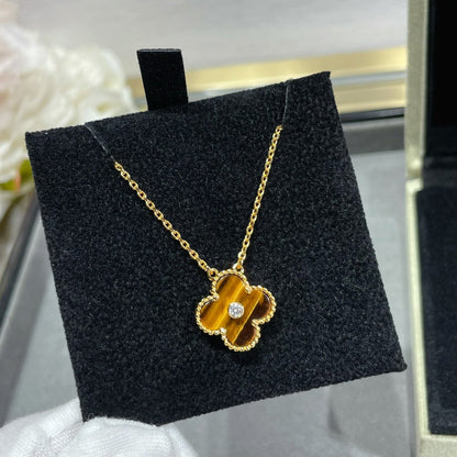 [Ornora Jewelry]CLOVER 15MM DIAMOND AND YELLOW TIGER'S EYE AGATE necklace