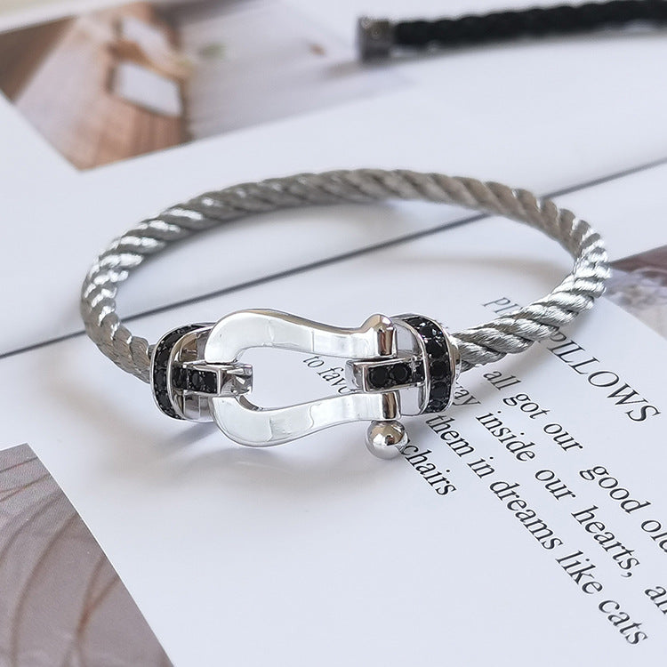 [Ornora Jewelry]FORCE LARGE HORSESHOE BLACK DIAMOND BRACELET SILVER