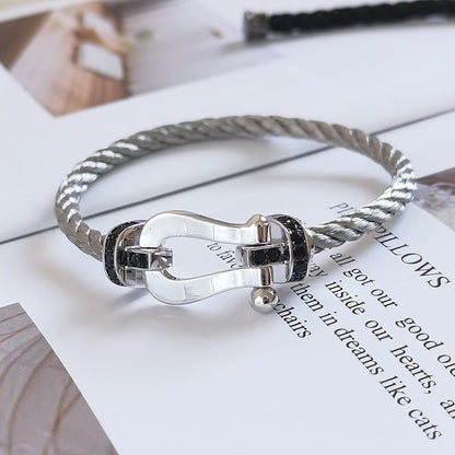 [Ornora Jewelry]FORCE LARGE HORSESHOE BLACK DIAMOND BRACELET SILVER