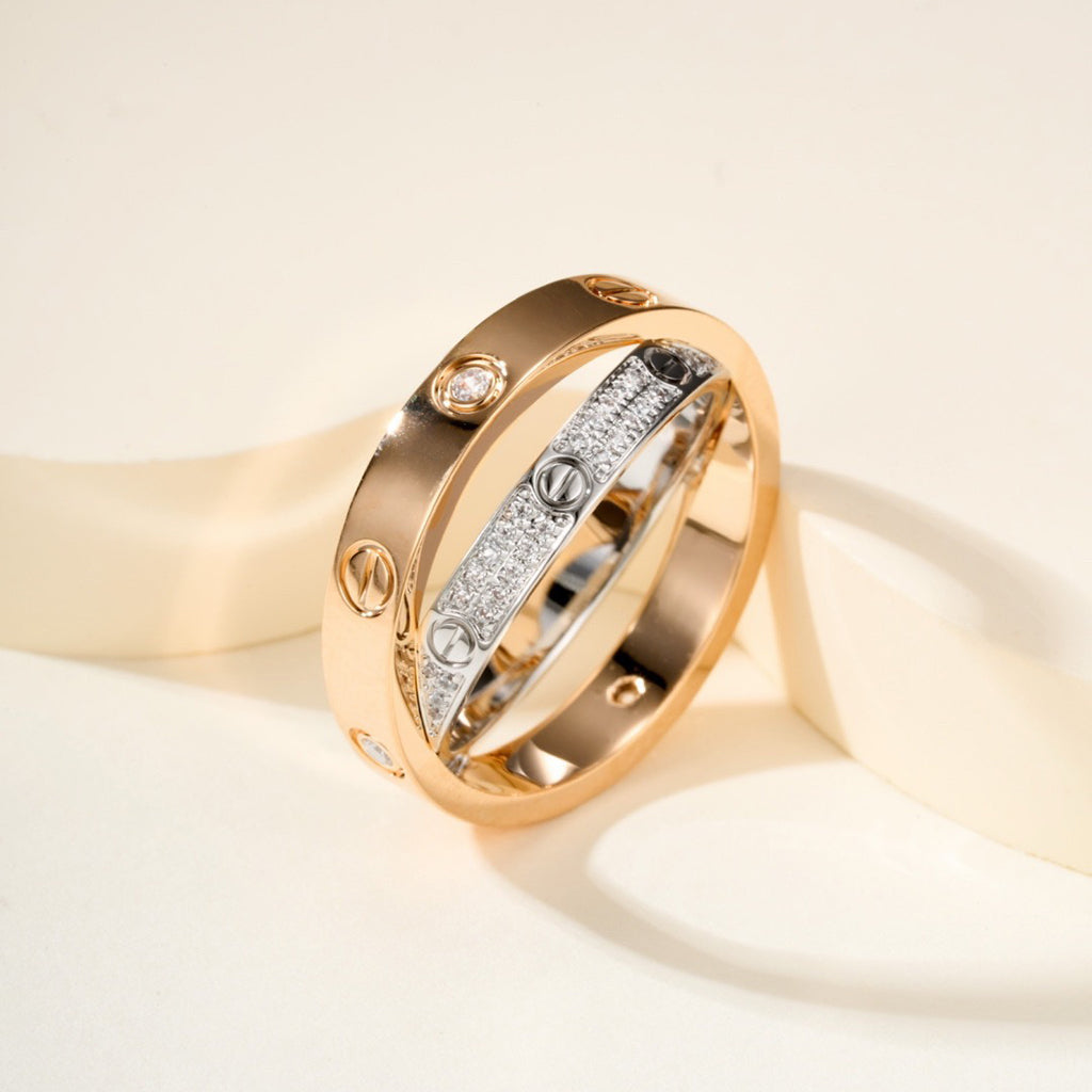 [Ornora Jewelry]LOVE PINK GOLD SILVER DIAMOND DOUBLE RING