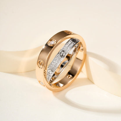 [Ornora Jewelry]LOVE PINK GOLD SILVER DIAMOND DOUBLE RING