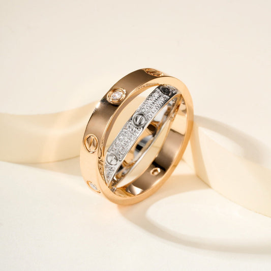 [Ornora Jewelry]LOVE PINK GOLD SILVER DIAMOND DOUBLE RING