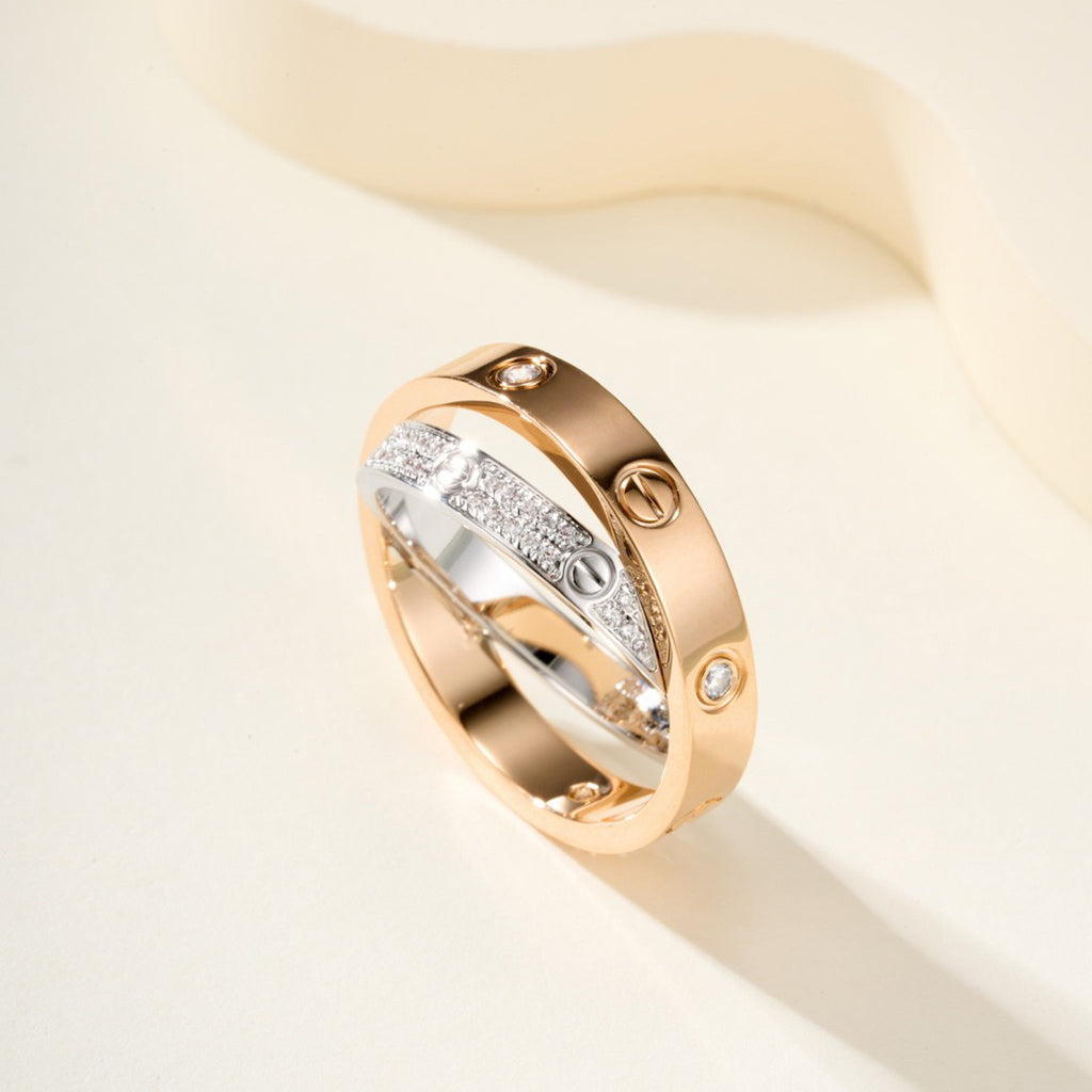 [Ornora Jewelry]LOVE PINK GOLD SILVER DIAMOND DOUBLE RING