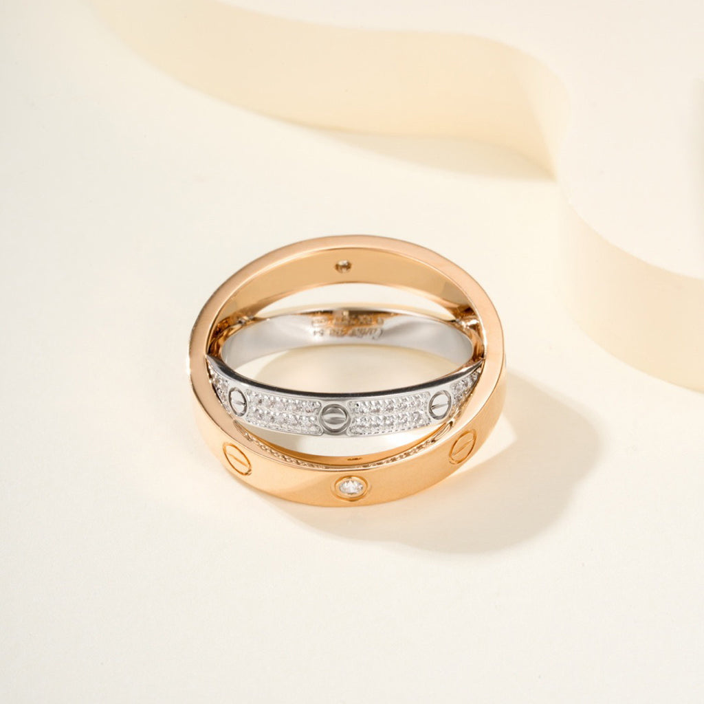 [Ornora Jewelry]LOVE PINK GOLD SILVER DIAMOND DOUBLE RING