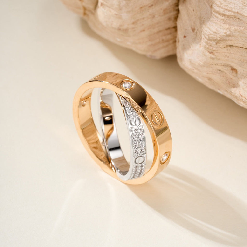 [Ornora Jewelry]LOVE PINK GOLD SILVER DIAMOND DOUBLE RING