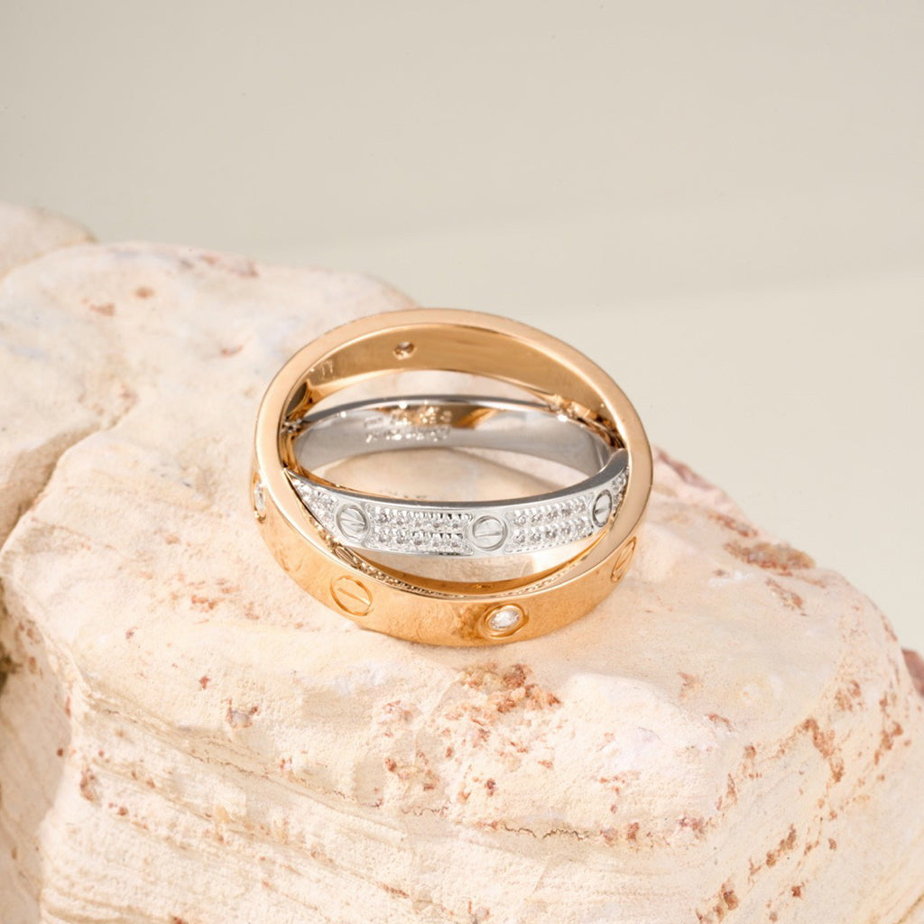 [Ornora Jewelry]LOVE PINK GOLD SILVER DIAMOND DOUBLE RING