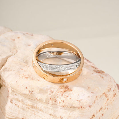[Ornora Jewelry]LOVE PINK GOLD SILVER DIAMOND DOUBLE RING