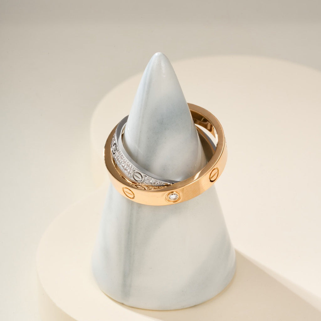 [Ornora Jewelry]LOVE PINK GOLD SILVER DIAMOND DOUBLE RING