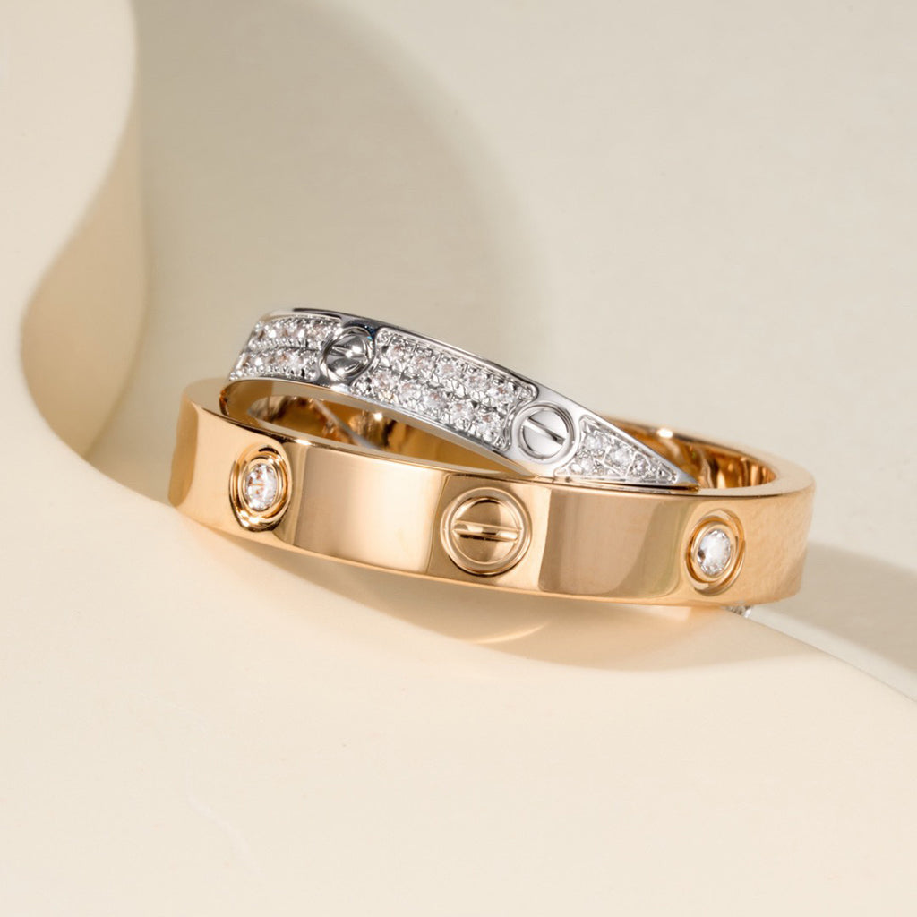 [Ornora Jewelry]LOVE PINK GOLD SILVER DIAMOND DOUBLE RING