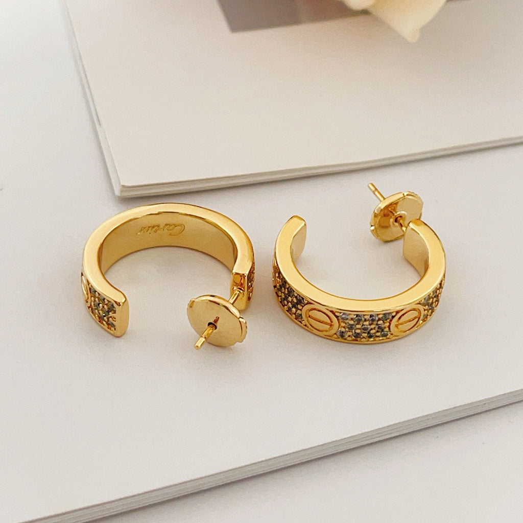 [Ornora Jewelry]LOVE 5.5MM DIAMOND PAVED EARRINGS