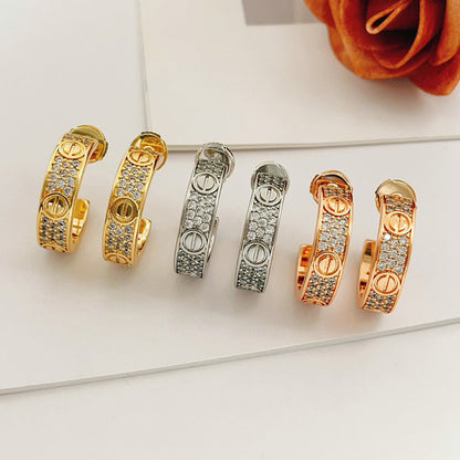[Ornora Jewelry]LOVE 5.5MM DIAMOND PAVED EARRINGS