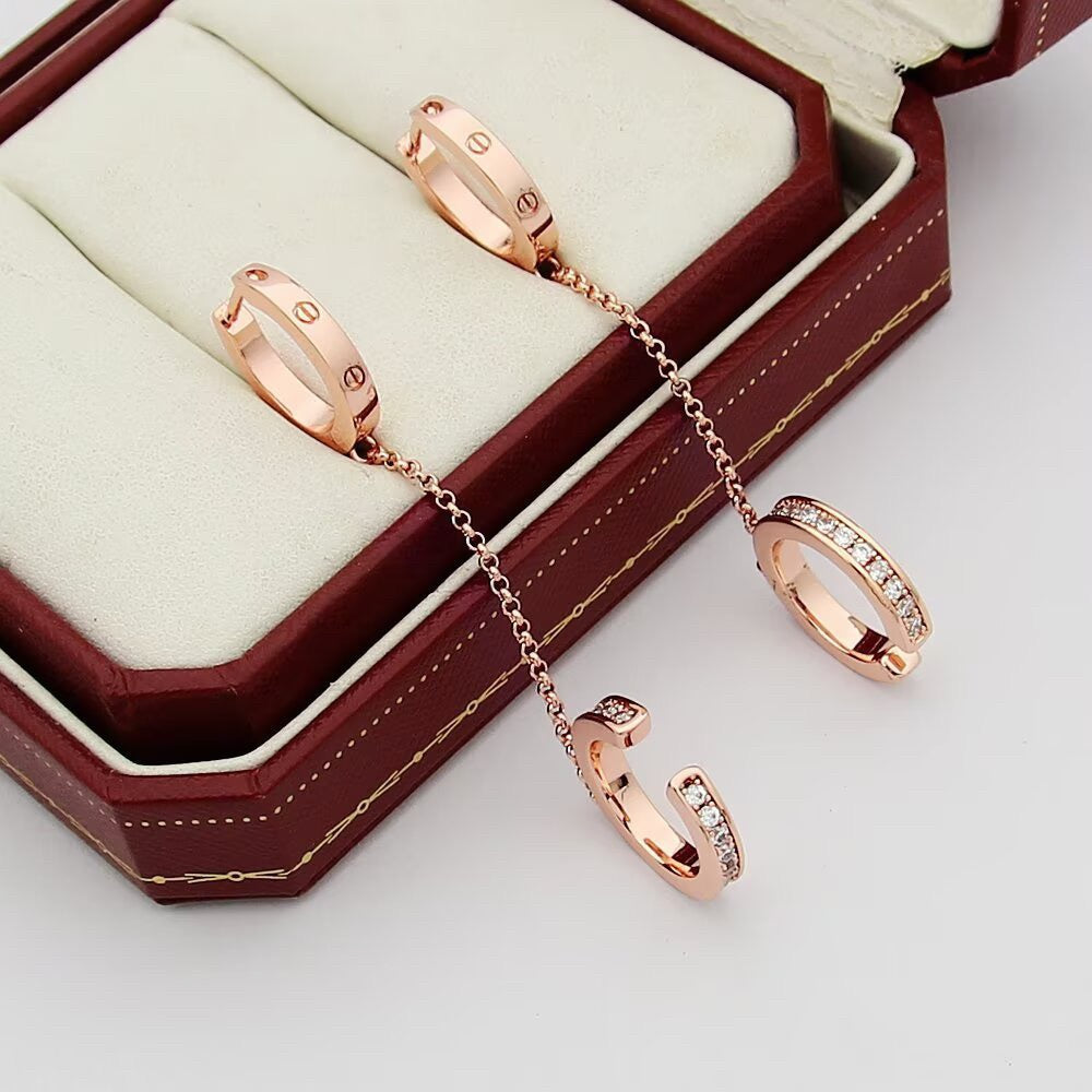 [Ornora Jewelry]LOVE 3.0MM HALF DIAMOND EARRINGS