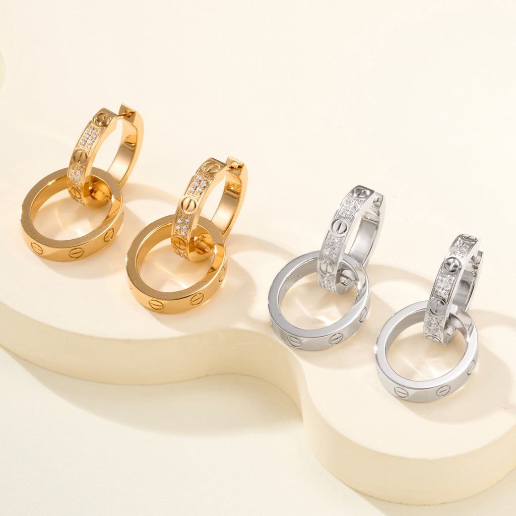 [Ornora Jewelry]LOVE 3.3MM DANGLE HALF DIAMOND EARRINGS