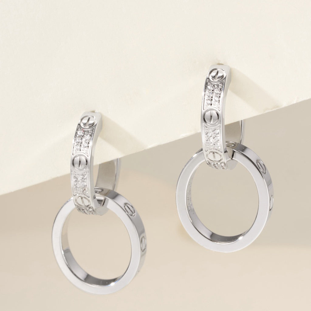 [Ornora Jewelry]LOVE 3.3MM DANGLE HALF DIAMOND EARRINGS