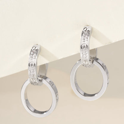 [Ornora Jewelry]LOVE 3.3MM DANGLE HALF DIAMOND EARRINGS