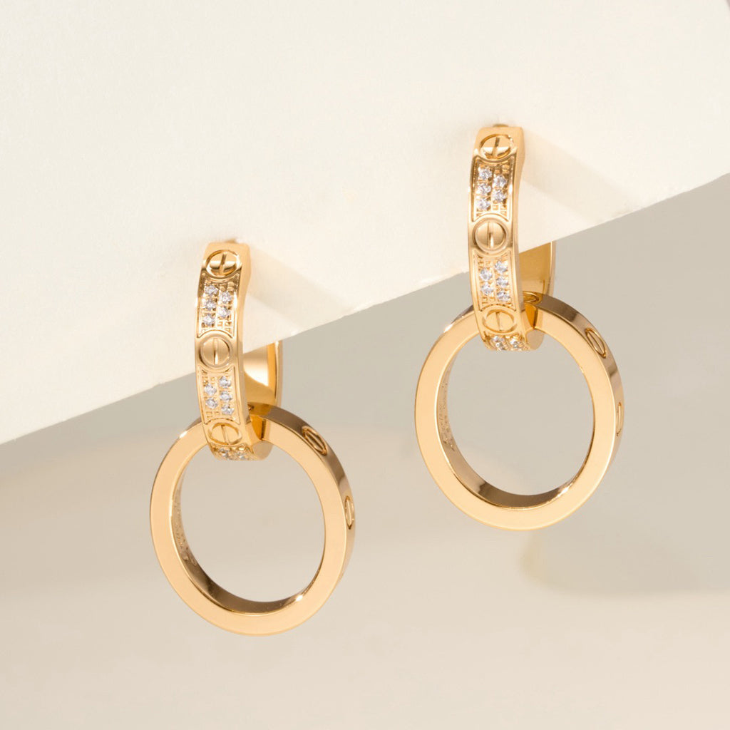 [Ornora Jewelry]LOVE 3.3MM DANGLE HALF DIAMOND EARRINGS