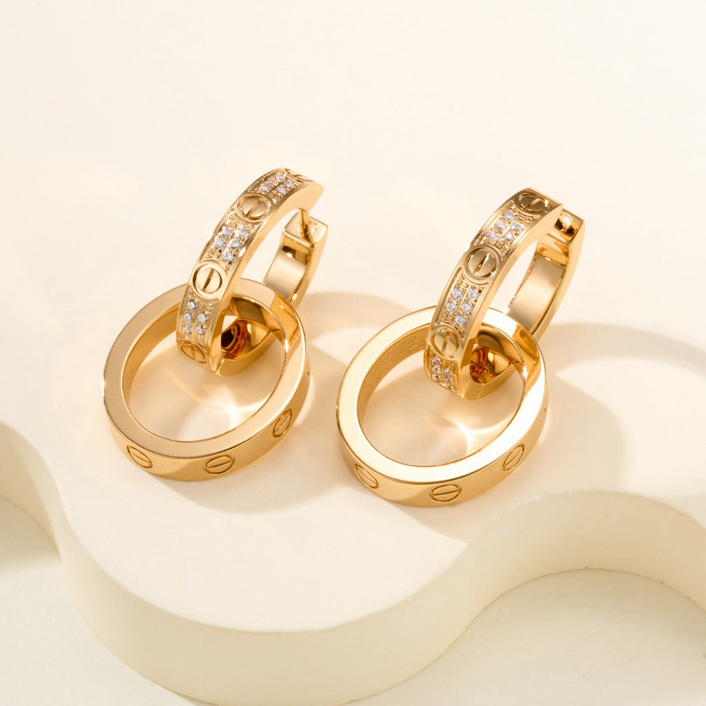 [Ornora Jewelry]LOVE 3.3MM DANGLE HALF DIAMOND EARRINGS
