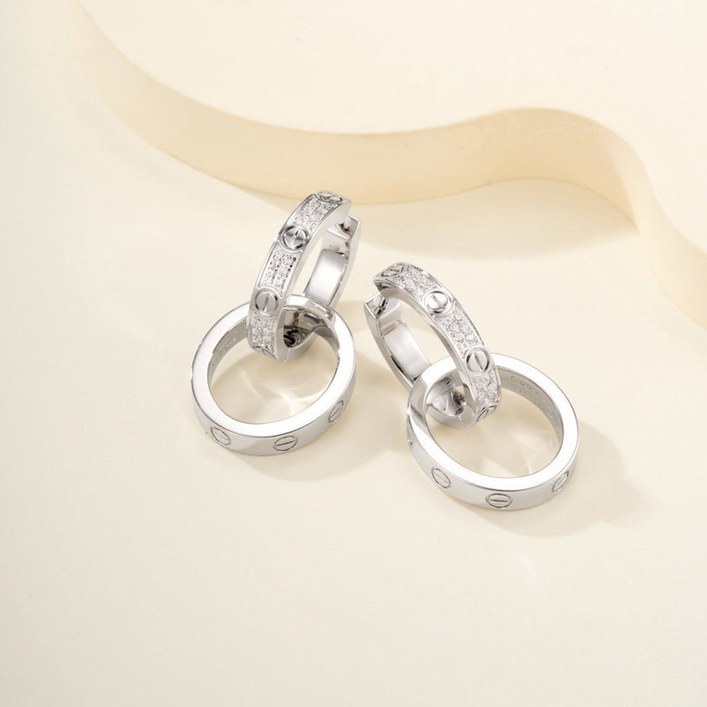 [Ornora Jewelry]LOVE 3.3MM DANGLE HALF DIAMOND EARRINGS