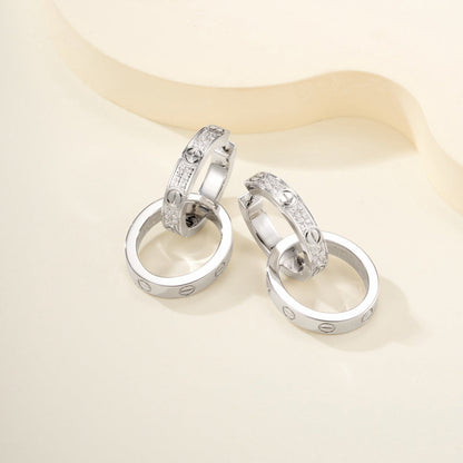 [Ornora Jewelry]LOVE 3.3MM DANGLE HALF DIAMOND EARRINGS