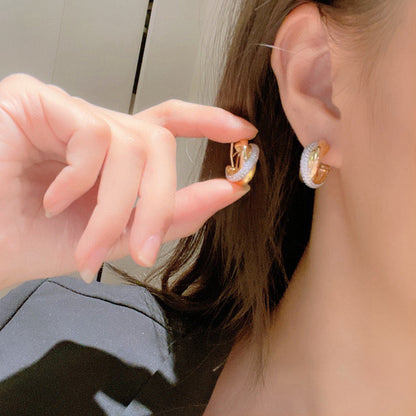 [Ornora Jewelry]TRINITY HALF DIAMOND  CLASSIC EARRINGS