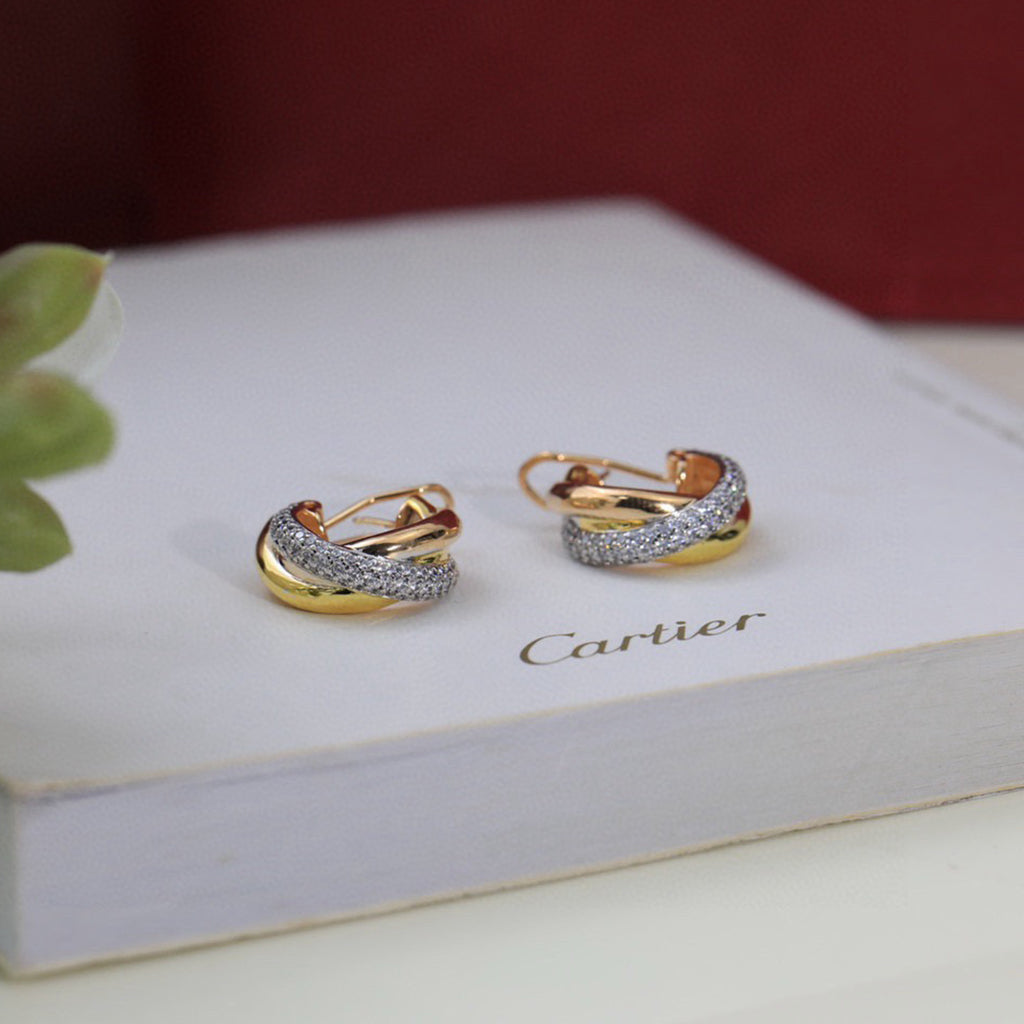 [Ornora Jewelry]TRINITY HALF DIAMOND  CLASSIC EARRINGS
