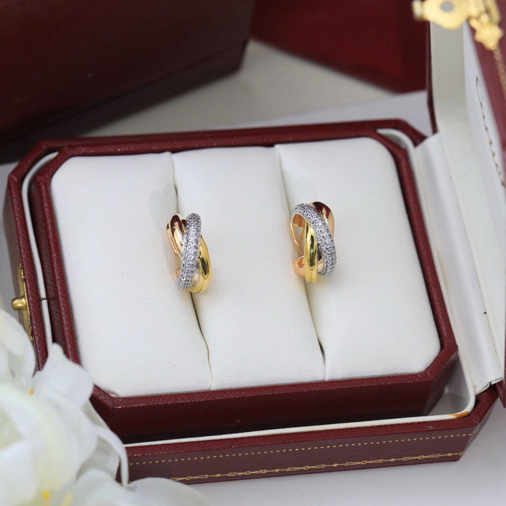 [Ornora Jewelry]TRINITY HALF DIAMOND  CLASSIC EARRINGS