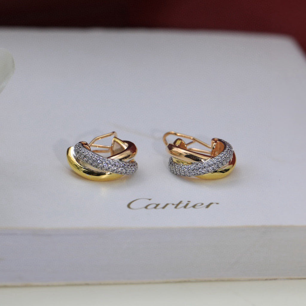 [Ornora Jewelry]TRINITY HALF DIAMOND  CLASSIC EARRINGS