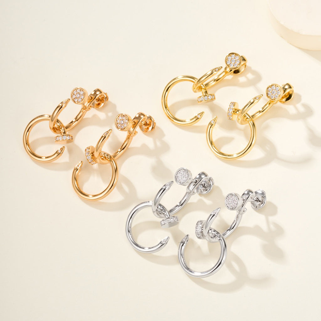 [Ornora Jewelry]JUSTE HALF DIAMOND DOUBLE EARRINGS