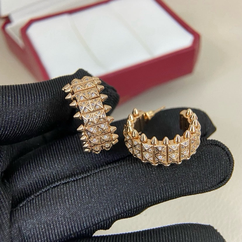 [Ornora Jewelry]CLASH 9.2MM FULL DIAMOND DOUBLE ROW EARRINGS