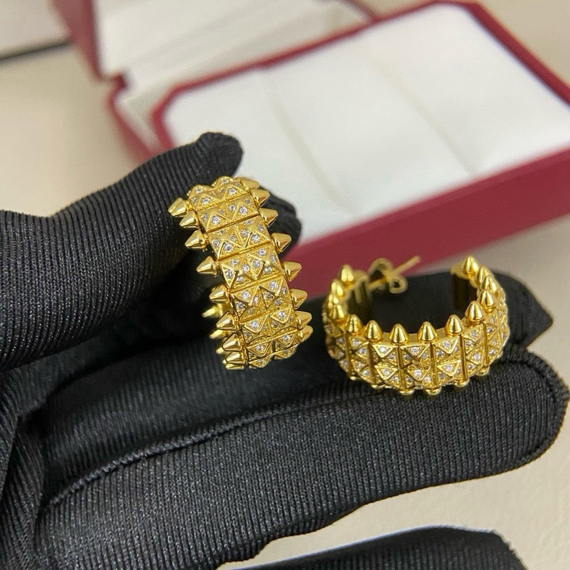 [Ornora Jewelry]CLASH 9.2MM FULL DIAMOND DOUBLE ROW EARRINGS