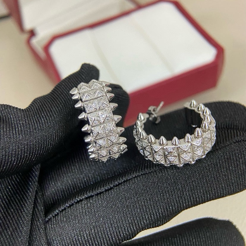 [Ornora Jewelry]CLASH 9.2MM FULL DIAMOND DOUBLE ROW EARRINGS