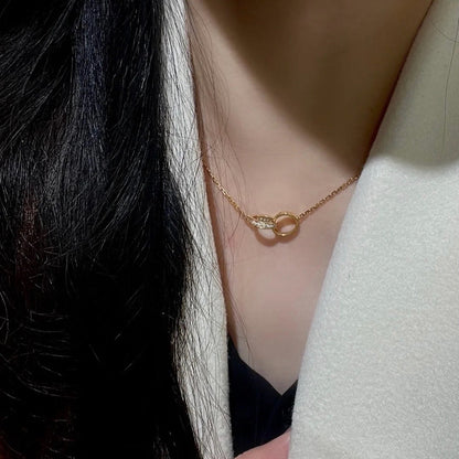 [Ornora Jewelry]LOVE DOUBLE RING HALF DIAMOND NECKLACE