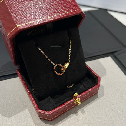 [Ornora Jewelry]LOVE DOUBLE RING HALF DIAMOND NECKLACE