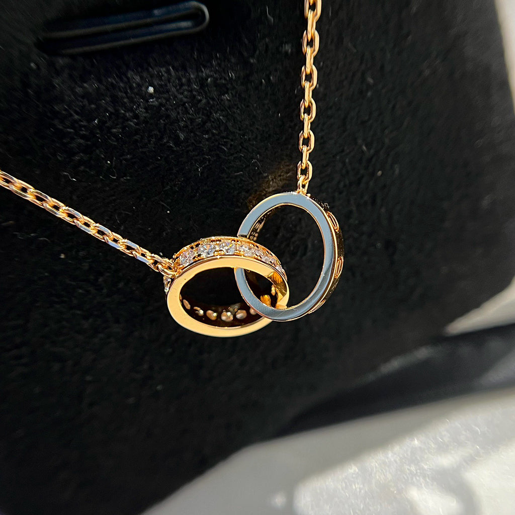 [Ornora Jewelry]LOVE DOUBLE RING HALF DIAMOND NECKLACE