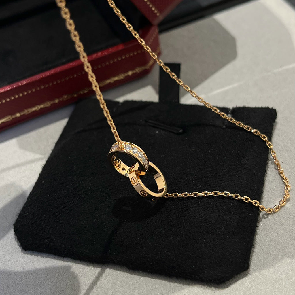 [Ornora Jewelry]LOVE DOUBLE RING HALF DIAMOND NECKLACE