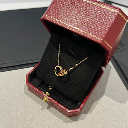 [Ornora Jewelry]LOVE DOUBLE RING HALF DIAMOND NECKLACE
