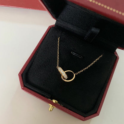 [Ornora Jewelry]LOVE DOUBLE RING HALF DIAMOND NECKLACE