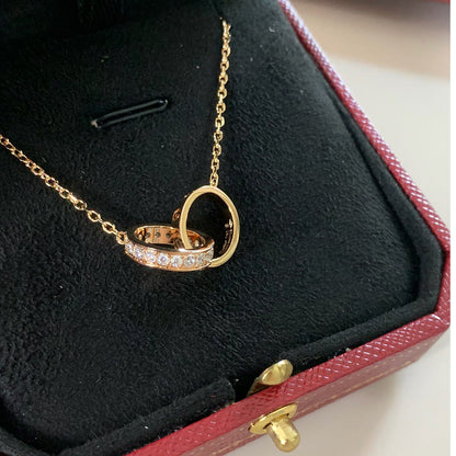 [Ornora Jewelry]LOVE DOUBLE RING HALF DIAMOND NECKLACE